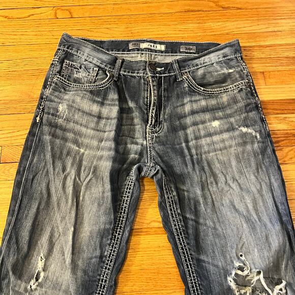 Silver Jeans Mens 34 Jake Straight Distressed Thick Stitch Pants - Picture 2 of 11